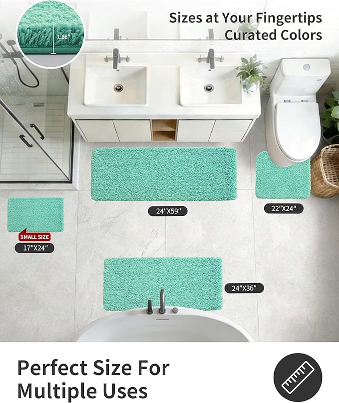 ILANGO Spa Blue Bathroom Rugs 48" × 24" Non Slip & Super Absorbent Extra Thick Soft, Washable Bath Mat for Floor, Microfiber Plush Shaggy Bath Rug with Rubber for Bathtub Shower Room Sink