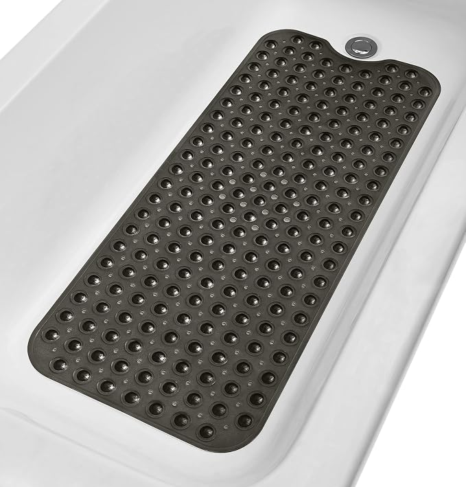 Extra-Long Non-Slip Bathtub & Shower Mat 39”x16” (Smooth/Non-Textured Tubs Only) Safe, Clean, Machine-Washable, Superior Grip&Drainage, Vinyl, Transparent Black