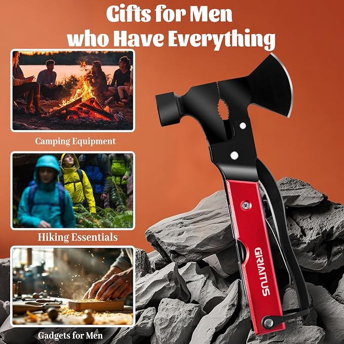 Multitool Camping Accessories Gifts for Men Survival Gear 18 in 1 Camping Multi Tool with Axe Hammer Saw Screwdrivers Pliers Bottle Opener Stocking Stuffers Gifts for Men Dad Him