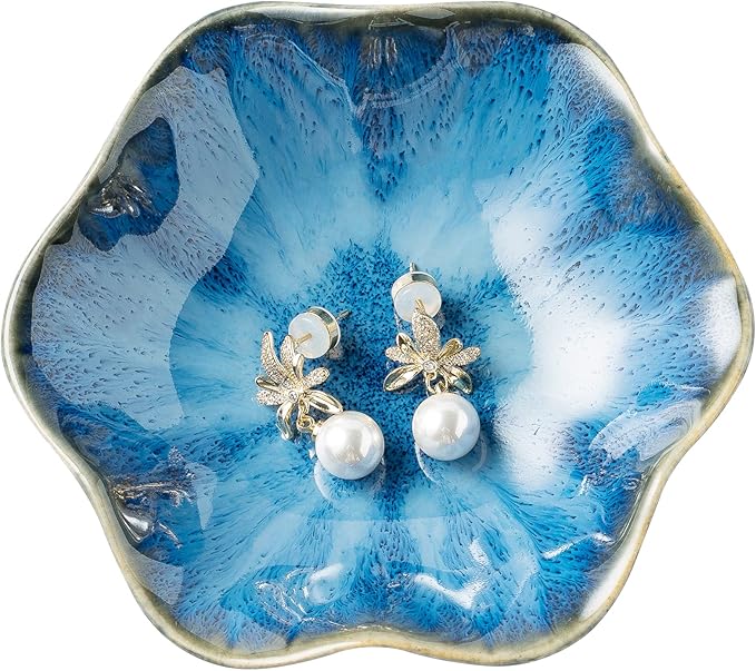 BEUNAIZER Jewelry Dish Tray, Ring Dish, Ceramic Trinket Tray, Key Bowl, Decorative Plate, for Friends Sisters Daughter Mother (Starry Blue)