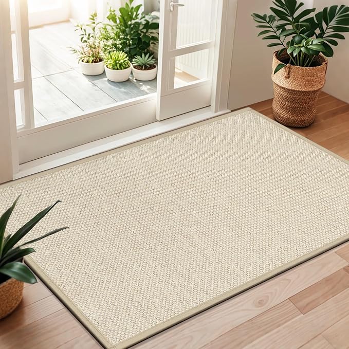 LEKEEPGO Door Mat 36"x59", Non Slip Door Mat Indoor Entrance, Rubber Backing Front Indoor Door mats Washable Absorbent Low-Profile Doomat Large Entryway Entry Resist Dirt Inside Door Mats, Khaki