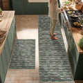 Kitchen Rugs Sets of 2-Non Slip Kitchen Mats for Floor-Thick Stain Resistant Vintage Kitchen Floor Mat Runner Carpet for Hallways Entryway Laundry Room Washable（Green 24"x70"+24"x35"）