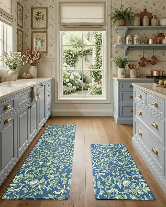 LUMI Anti-Fatigue Kitchen Floor Mats Set of 2,Cushioned Comfort Standing Rug Waterproof 2PCS, Non-Slip Ergonomic Foam Runner for Sink, Laundry, Office & Home,17x29+17x59,