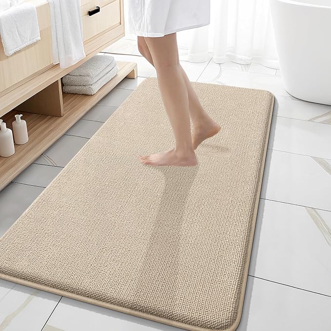 OLANLY Thick Memory Foam Bathroom Runner Rugs 47x20, Extra Soft Absorbent Long Bath Rug, Quick Dry Bath Mats, Non-Slip, Machine Washable Mat for Bathroom, Tub and Shower, Home Decor Accessories, Beige