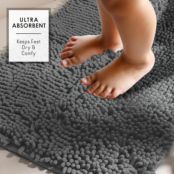 Hearth & Harbor Bathroom Rugs, Chenille Bath Mat - Machine Washable Bath Mats for Bathroom Non-Slip Backing Rubber, Quick Dry Bathroom Mat