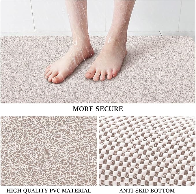LuxStep Shower Mat Bathtub Mat,24x32 inch, Non-Slip Bath Mat with Drain, Quick Drying PVC Loofah Bathmat for Tub,Shower,Bathroom (Phthalate Free,White)