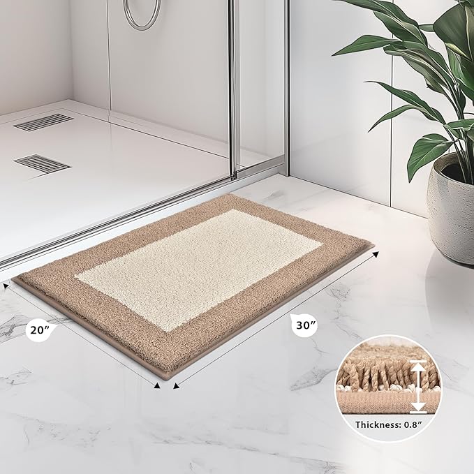 anllugs Bathroom Rugs 20" x 30", Non-Slip Extra Soft Absorbent Bath Rugs, Machine Washable Quick Dry Bath Mats for Bathroom Floor, Shower, Bathtub and Sink, Beige & Grayish Brown
