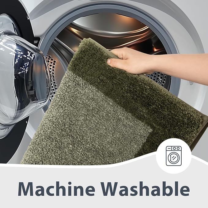 anllugs Bathroom Rugs 30" x 60", Non-Slip Extra Soft Absorbent Bath Rugs, Machine Washable Quick Dry Bath Mats for Bathroom Floor, Shower, Bathtub and Sink, Olive Green & Green
