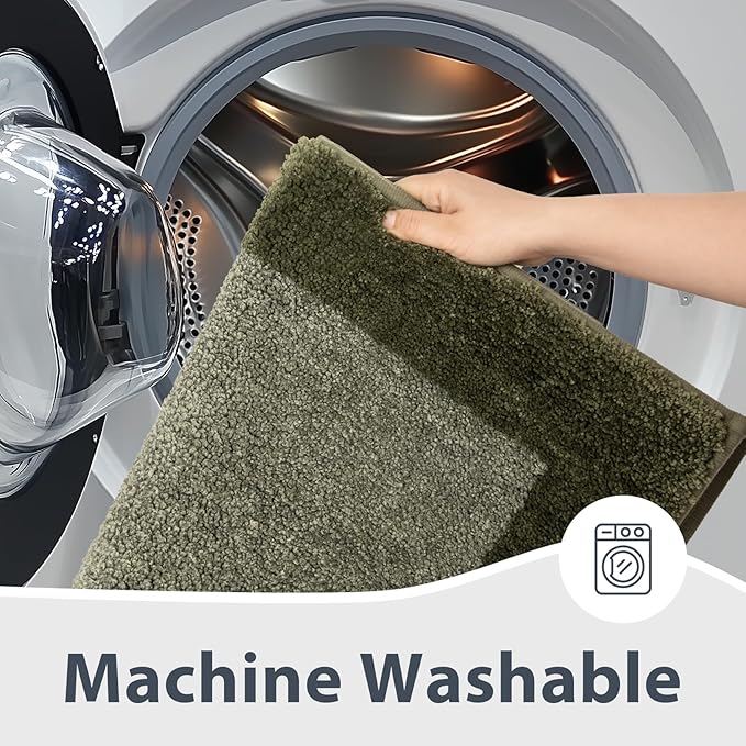anllugs Bathroom Rugs 20" x 30", Non-Slip Extra Soft Absorbent Bath Rugs, Machine Washable Quick Dry Bath Mats for Bathroom Floor, Shower, Bathtub and Sink, Olive Green & Green