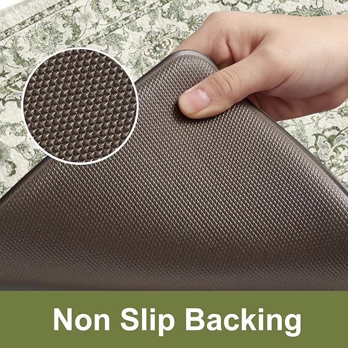 KIMODE Anti Fatigue Kitchen Mat Set, Non Slip Waterproof Kitchen Rug Set of 2, Boho Rugs for Kitchen, Ergonomic Standing Kitchen Sink Mats for Floor, 17"x29.5"+17" x47”, Sage Green