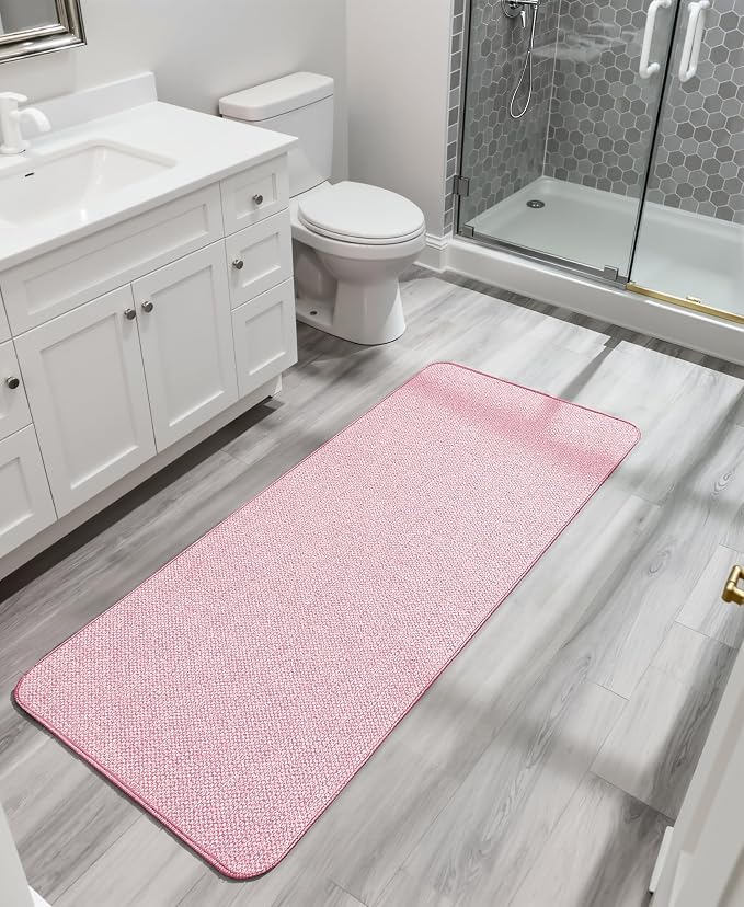 Bosap Bath Mat,Ultra Thin Bathroom Runner Rugs,Large Bath Mats for Bathroom,Quick Dry,Non-Slip,Machine Washable,Low Pile,Bath Rug,Shower Outside,Sink,Home Decor Accessories.Pink,1'9"x3'11"（21x47inch）