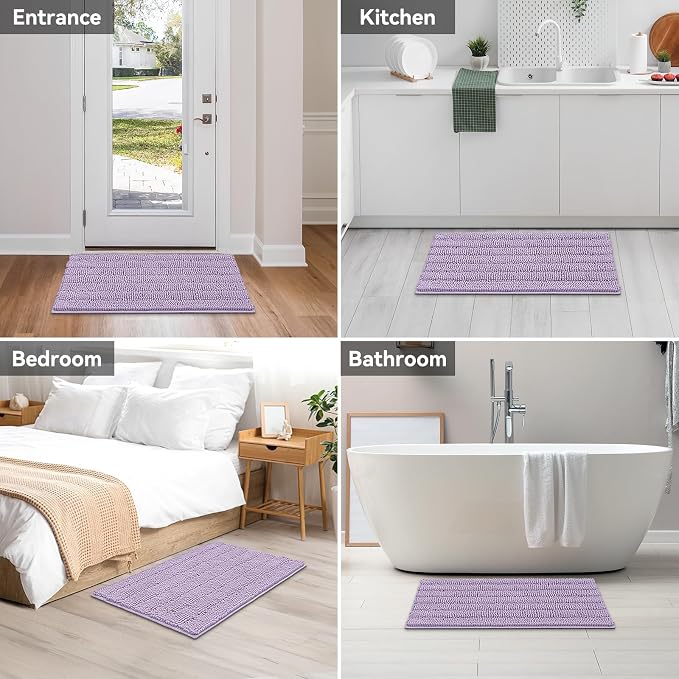 Bcoimo Large Bathroom Rug, Chenille Bath Mat with High Low Pile Design, Soft Absorbent Non Slip Bath Rug, Machine Washable Quick Dry Mat for Shower, Tub, Sink and Vanity