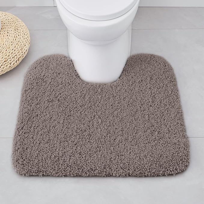 ILANGO Camel Toilet Rugs U Shaped 22" × 24" Non Slip & Super Absorbent Extra Thick Soft, Washable Bath Mats for Bathroom Floor, Microfiber Plush Shaggy Contour Bath Rugs for Toilet,Dry Quick
