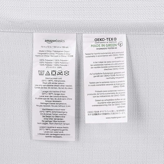 Amazon Basics Linen Style Bathroom Shower Curtain, 100% Polyester, 72" x 72", Bright White