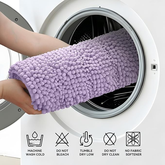 Bcoimo 24"×17" Chenille Bath Mat – Non-Slip with Backing Bath Rug Ultra-Absorbent and Machine Washable Bathroom Mat Quick-Dry Design. Ideal for Bathroom Shower and Tub Areas
