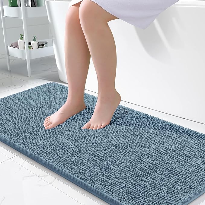 OLANLY Large Bathroom Rugs 50x30, Extra Soft Absorbent Chenille Bath Rugs, Rubber Backing Quick Dry, Machine Washable Bath Mats for Bathroom Floor, Tub and Shower, Home Decor Accessories, Airy Blue
