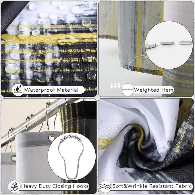 XLHOMO Bathroom Set - Black Bathroom Accessories Set, Bathroom Sets with Shower Curtain and Rugs, Black Shower Curtain Set with Bathroom Trash Can, Soap Dispenser, Soap Dish for Home Decor
