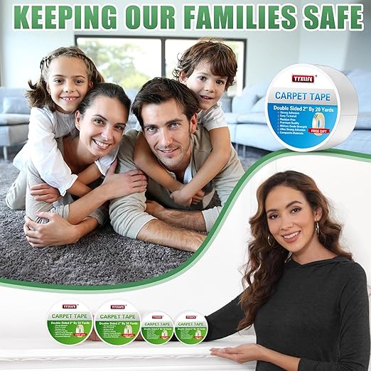 YYXLIFE Double Sided Carpet Tape,2Inch x 20 Yards,for Area Rugs Carpet Adhesive Removable Multi-Purpose Rug Tape Cloth for Hardwood Floors,Outdoor Rugs,Heavy Duty Sticky Tape,White
