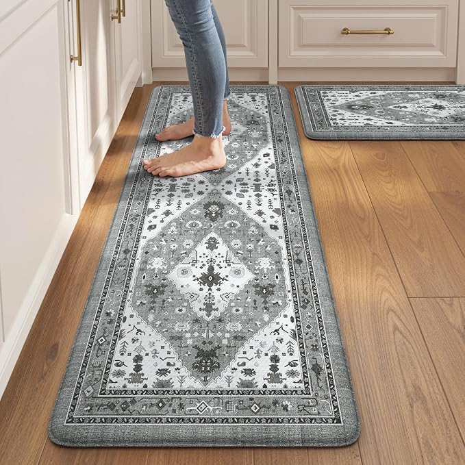 Collive Boho Anti Fatigue Kitchen Mats Sets 2 Piece Non Skid Kitchen Mats for Floor Cushioned Kitchen Rugs and Mats Waterproof Ergonomic Comfort Standing Mat Runner for Kitchen,Home,Office,Laundry