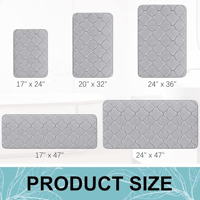 OLANLY Memory Foam Bath Mat Rug 47x17, Ultra Soft and Absorbent Bathroom Rugs, Non-Slip, Comfortable, Machine Washable Bath Carpet for Bathroom Floor, Tub, Shower and Home Decor Accessories, Grey