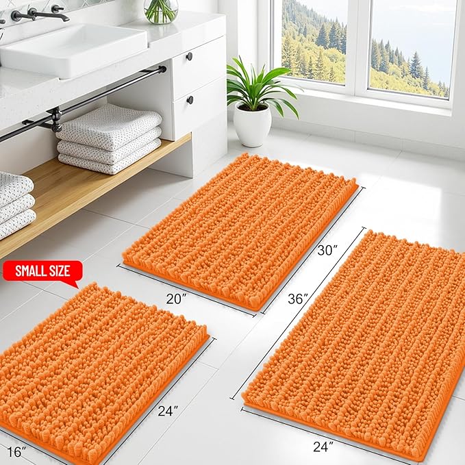 Smiry Bathroom Rugs Mat 24x16, Extra Soft Absorbent Chenille Bath Rugs, Non Slip Rubber Backing Machine Washable Quick Dry Bath Mats for Bathroom Floor, Tub, Shower, Home Decor Accessories, Orange