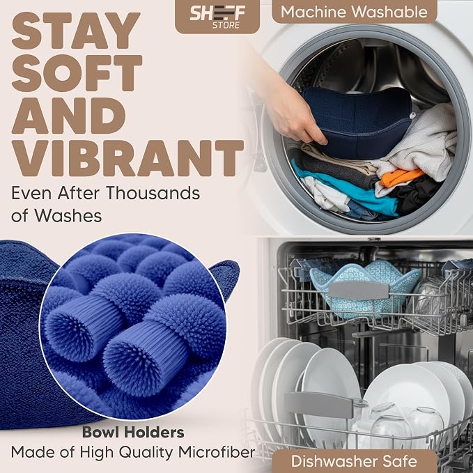 Sheff Microwave Bowl Cozy Holders Set of 4 - Durable and Reliable for Hot and Cold Plates and Dishes - Ideal Household Gift (Navy, 11 inch)