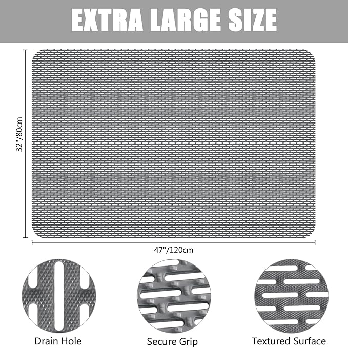 Non Slip Shower Mat: 47" X 32" Extra Large Shower Mats for Inside Shower - PVC Quick Dry Shower Stall Mat with Hundreds Drain Holes