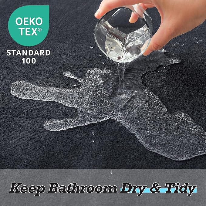 HUXMEYSON Bathroom Rugs Sets 2 Piece, Non-Slip & Quick Dry Bath Mat Set, Ultra Soft Velvet Bath Rugs for Bathroom, Toilet and Shower Floor, Dark Grey
