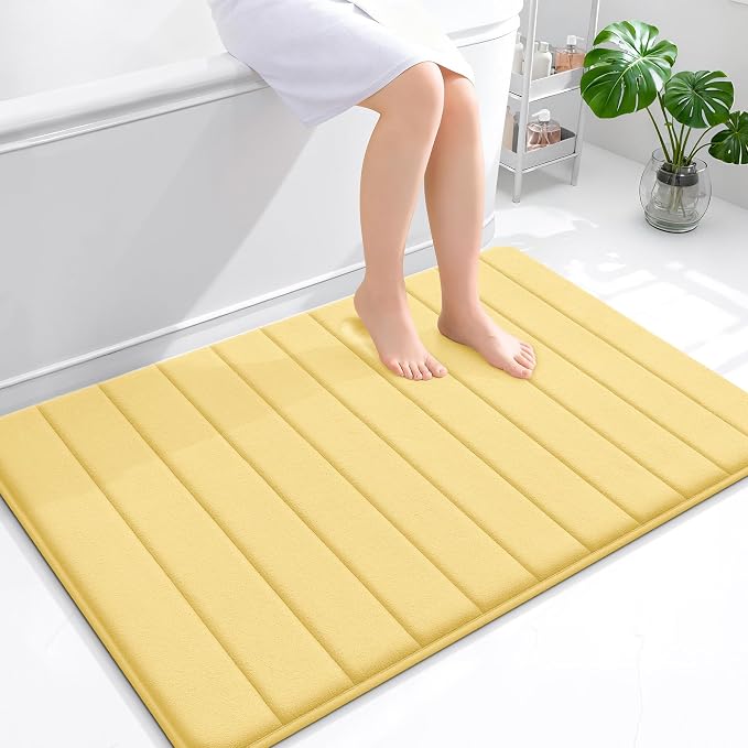 OLANLY Memory Foam Bath Mat 44x32, Super Soft Absorbent Bathroom Rugs, Quick Dry, Machine Washable Shower Floor Rugs, Bathmat Carpet, Bathroom Home Decor Accessories, Yellow