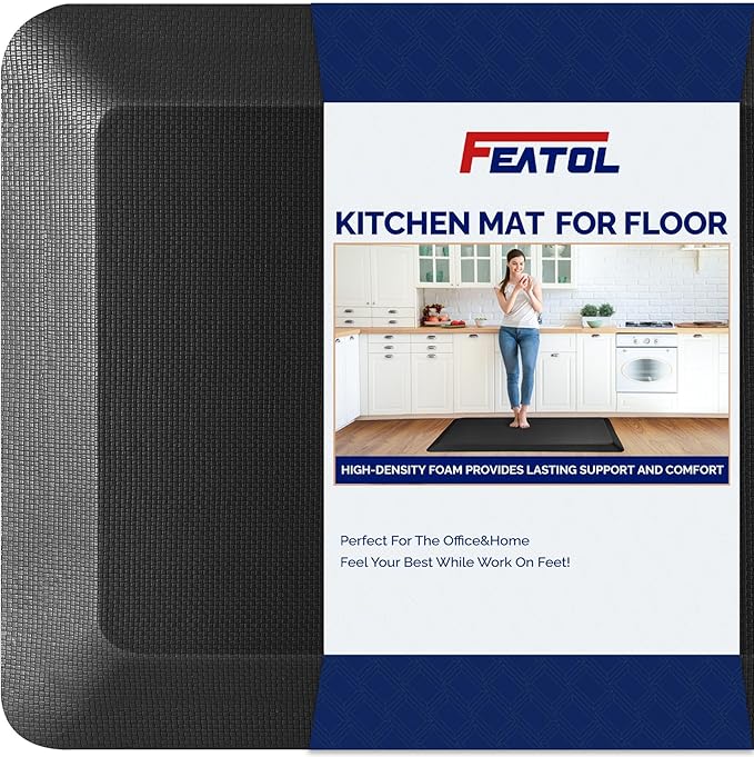 FEATOL Anti Fatigue Mat for Standing, 9/10 Extra Thick Ergonomic Standing Desk Mat, Comfort Memory Foam Standing Mat at Home,Office All Day (17" x 24", Black, 1PC)