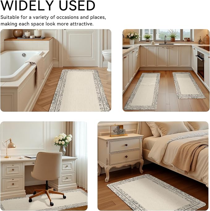 Black Vintage Boho Elegance Frame Kitchen Rug Sets [2 PCs], Anti-Fatigue, Waterproof Non-Slip Kitchen Mats Heavy Duty Comfort Foam Rug for Kitchen, Floor, Laundry,17"x29"+17"x47"