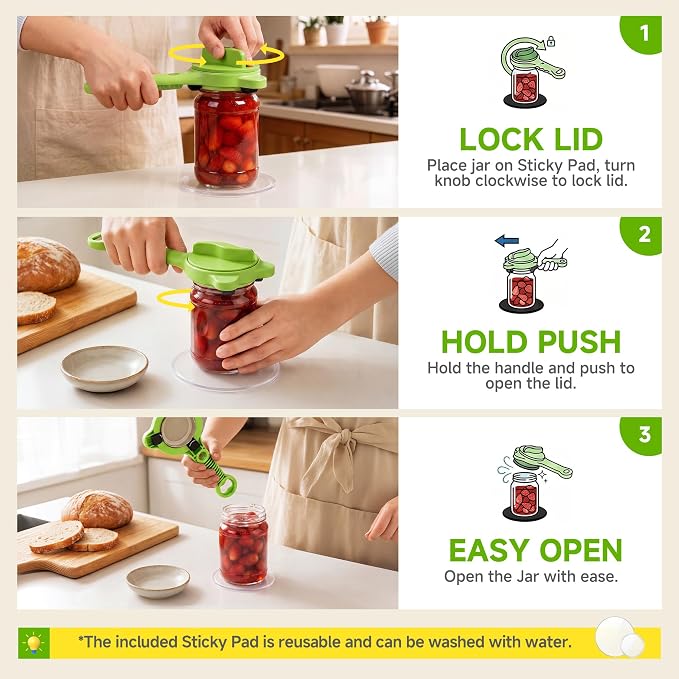 2026 Upgraded 4-in-1 Jar Opener - Adjustable Stainless Steel Lid Remover for Seniors & Arthritis Sufferers, Fits Kitchen Jars, Bottles & Cans Green(2Pcs)