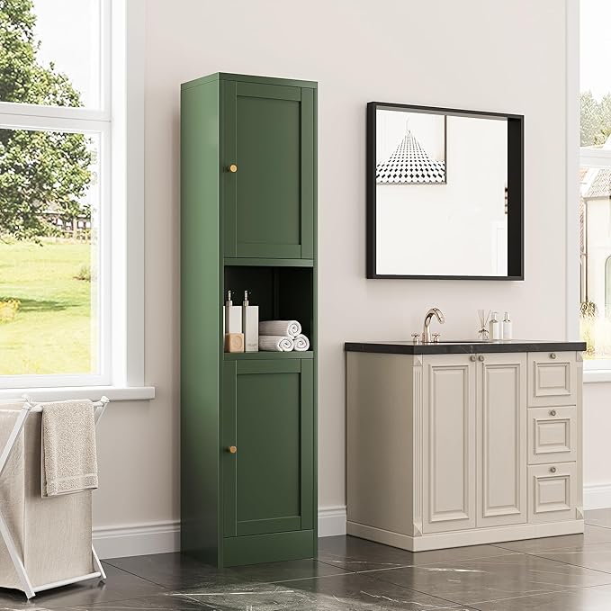 Bevivog Metal Kitchen Pantry Cabinet for Small Space, 67" Tall Storage Cabinets with 2 Doors and Adjustable Shelves, Freestanding Narrow Bathroom Cabinet, 15.7" W Slim Pantry