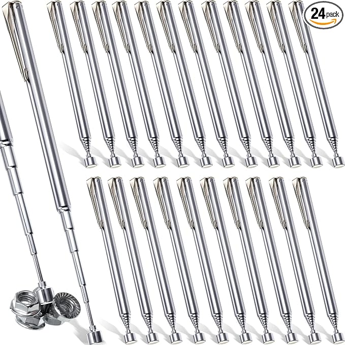 Patelai 24 Pieces Telescoping Magnetic Pick up Tool Grabbers Reacher Tools with Pocket Clip 25 Inch Telescopic Retrieving Magnet Gift for Man, Father, Mechanic, Handyman, Husband (Silver)