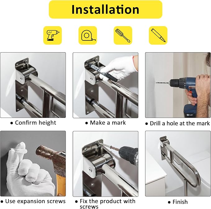 Handicap Grab Bar,29.5 Inch Stainless Steel 1.25" Diameter Toilet Safety Rails for Bathroom with Paper Holder, Anti-Slip Flip-Up Support Rail for Seniors Elderly