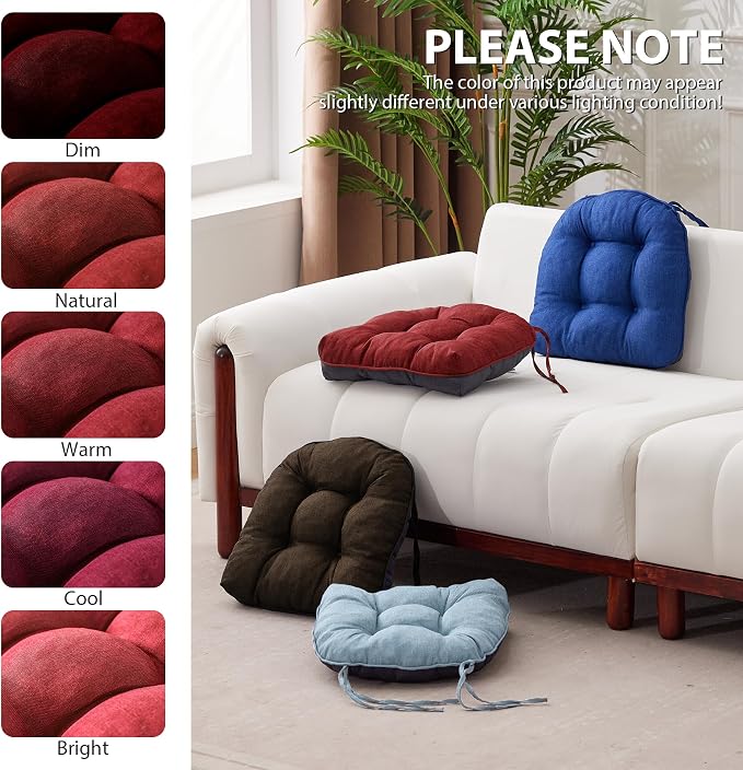 IASEAHK Chair Cushions for Dining Chairs, Seat Cushions for Kitchen Chairs, Indoor Seat Cushions with Ties, Tufted Foam Chair Pads, Non Slip Chair Cushions Set of 6, 15.5" x 15.5" x 4", Red