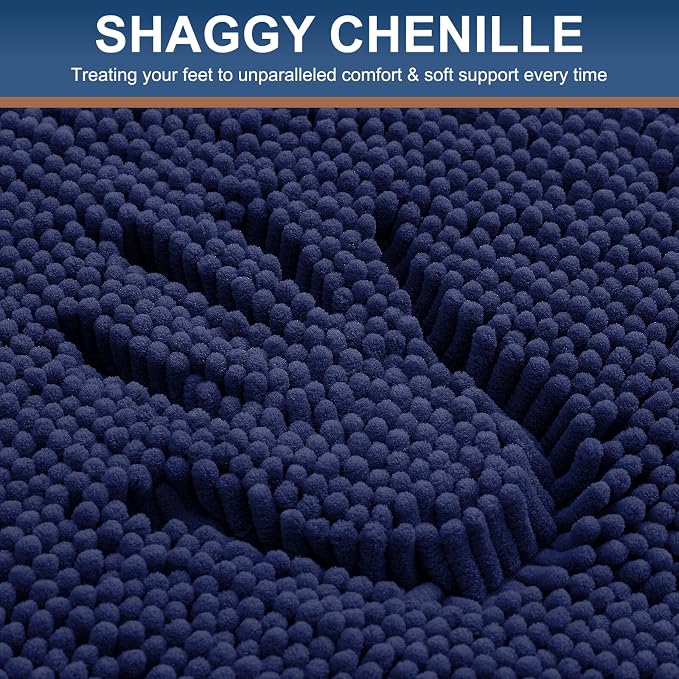Smiry Luxury Chenille Bathroom Rugs 47x17, Extra Soft and Absorbent Shaggy Bath Mat, Machine Washable, Non-Slip Plush Carpet Runner for Tub, Shower, and Floor, Home Decor Accessories, Navy Blue