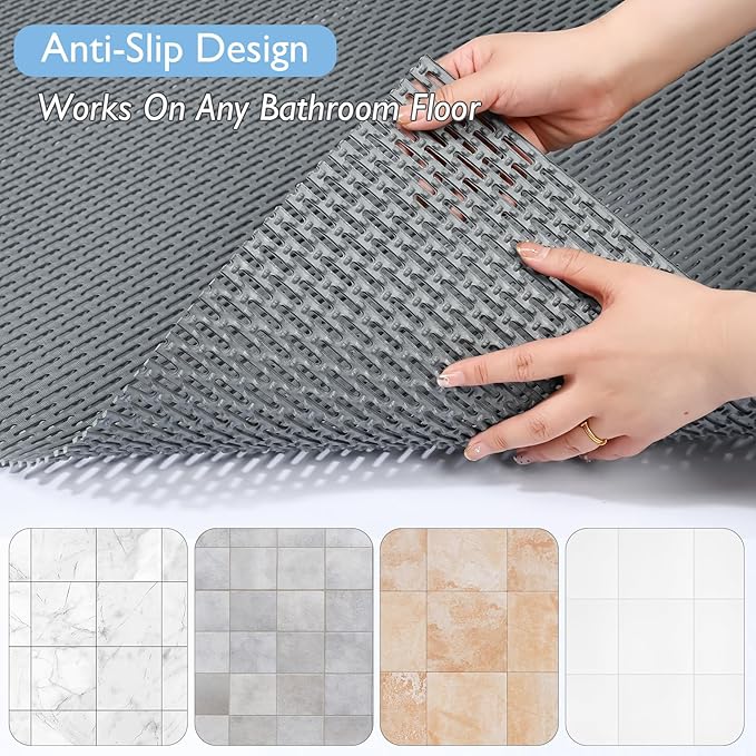 Extra Large Non-Slip Shower Mat, Fast-Dry PVC Bath Stall & Tub Mat, Drain-Hole Design,for Shower Stall Tub for Elderly/Kids，Non Slip Bathroom Safety Accessory，Gray 21"x21"