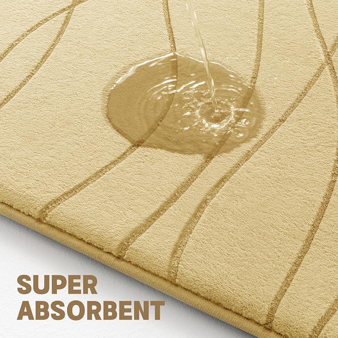 YIHOUSE Memory Foam Bathroom Rug Sets, Beige, 5 Piece | Ultra Soft, Absorbent, Non-Slip, Machine Washable