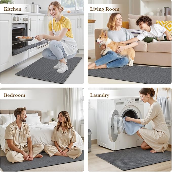 Kitchen Rugs and Mats, Non Slip Washable Set of 2 PCS, Absorbent Kitchen Mats for Floor, Kitchen Runner Rug, Rubber Backing, for Kitchen Decor, Front of Sink (Grey, 20’’*32’’+20’’*72’’)