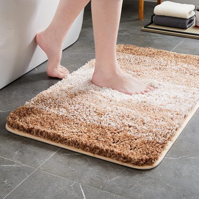 TECHMILLY Super Soft Shaggy Bathroom Rugs, Absorbent Thick Non Slip Microfiber Bath Rugs, Quick Dry Machine Washable Bath Mat for Bathroom Floor, Bathtub and Shower 17"x24"