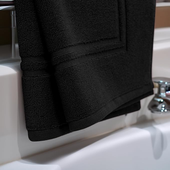 Tens Towels Pack of 2 Bath Mats 100% Cotton, 20 x 32 Inches, Super Absorbent, Hotel Quality Premium Floor Towels, Luxurious, Soft & Quick Dry, Not a Bathroom Rug, Black