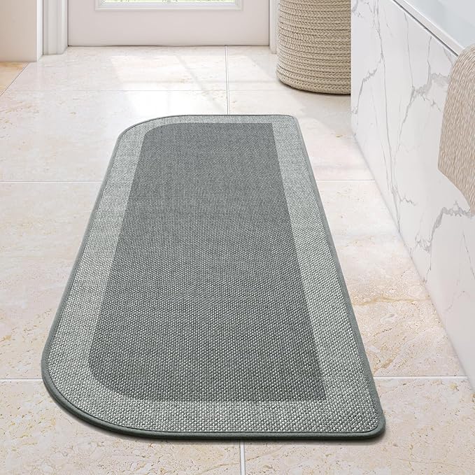 YDKGL Bathroom Runner Rug, Thin Bath Mat Non Slip Washable Long Bathroom Rugs, Rubber Backing Quick Dry for Floor, Tub and Shower, Grey 17x47