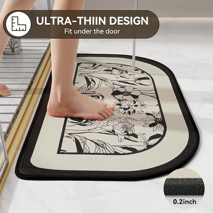 YDKGL Half Circle Bath Mat, Thin Bathroom Rugs Fit Under Door Quick Dry Non Slip Washable Bathroom Mat with Rubber Backing, Absorbent Half Round Shower Rug