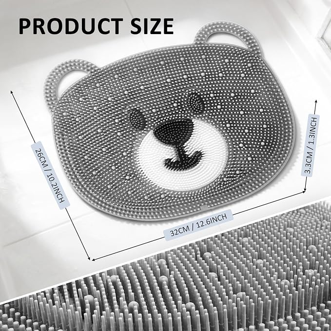 Foot Scrubber - Silicone Bath Mat for Exfoliating & Massaging Feet in Shower - Non-Slip Suction Cups, Dead Skin Remover, Callus Cleaner for Men & Women 12.6 x 10.2 inch Grey