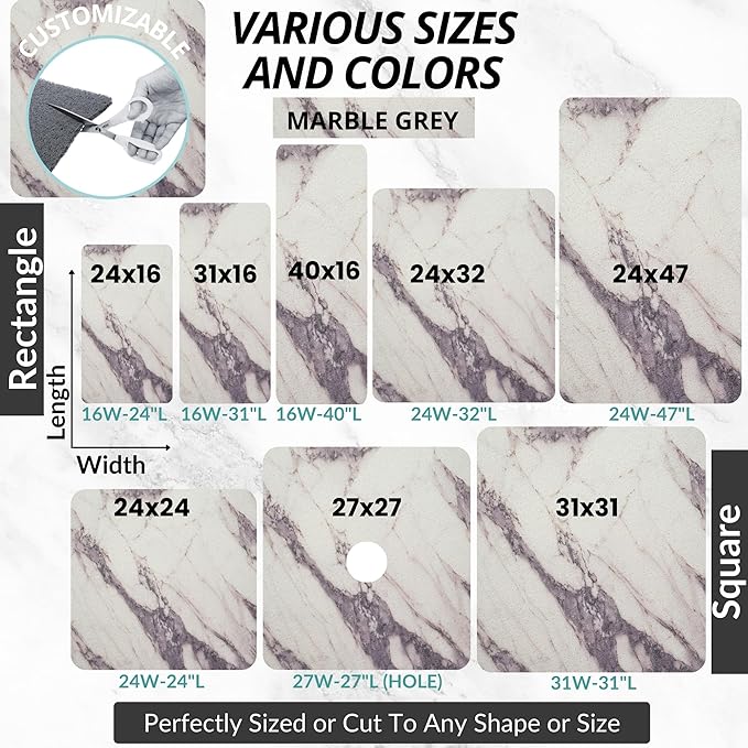 Anti Slip Shower Mat - Non Slip Shower Mats for Inside Shower - Large 47x24 Loofah Shower Floor Mat Non Slip - Bath Mat for Shower - Secure Mat Without Suction Cups (47x24 Marble Grey)