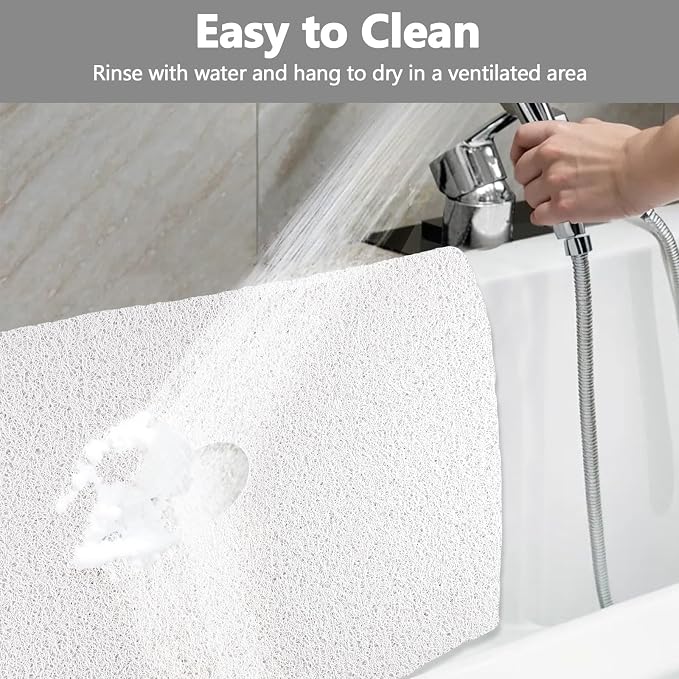 Shower Mat Non Slip: 32 x 24 Inch Extra Large Shower Mats with Drain Hole in Middle - Soft Loofah Quick Drying Matt for Shower Stall