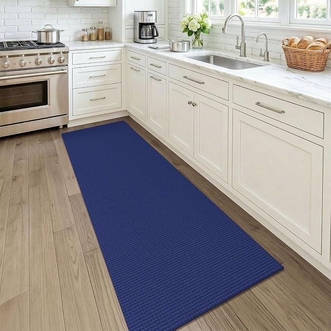 KOZYFLY Woven 2x7 Washable Kitchen Runner Rug, Non Slip Runners for Hallway, Cotton Entryway Runner, Braided Floor Carpet for Entry, Kitchen, Bedside, Hall, Royal Blue/Navy