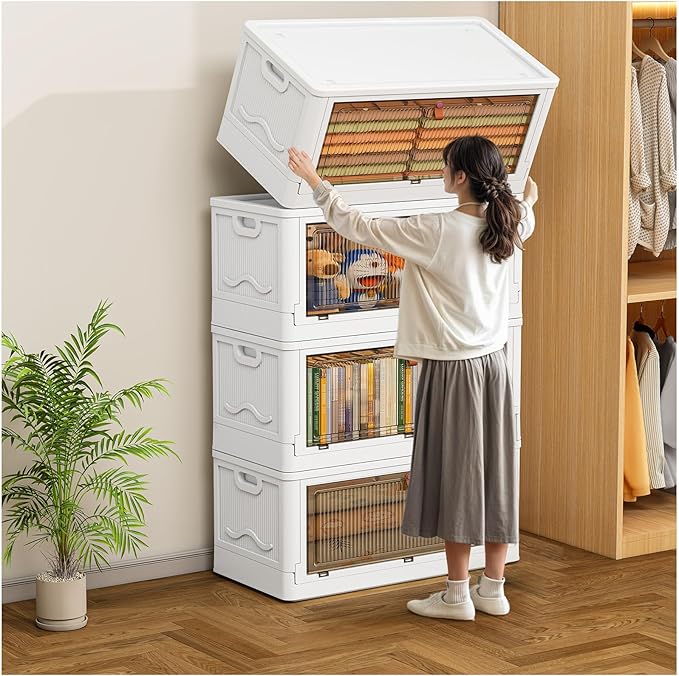 CTSNSLH 4 Tier Plastic Storage Bins with Lids 102QT - Stackable Storage Bins with Wheels, Organizers and Storage, Plastic Storage Cabinet Organization and Storage for Living Room,Office,Dorm