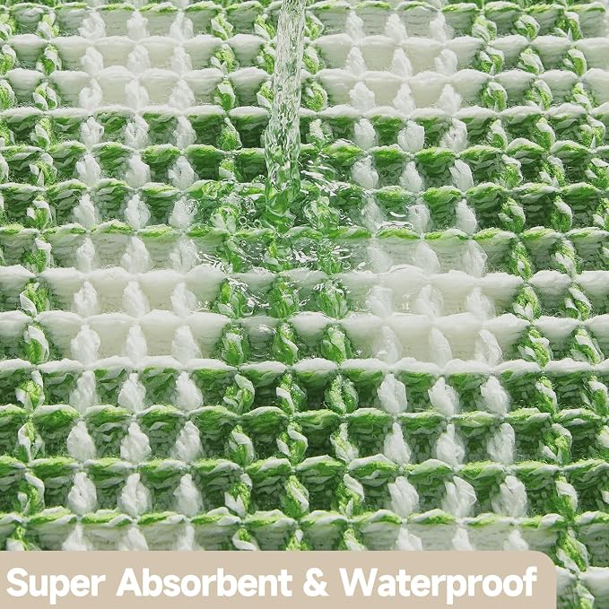TYUU Waffle Bath Mat, Boho Bathroom Rugs Non Slip Washable Absorbent Checkered Bathroom Mat Quick Dry Cute Bath Mat, 48"x24" Green and White
